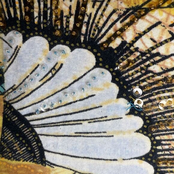 Vintage Y2K Alexandria Pierce Beaded/Sequined 3/4 Slv T Shirt Sz M Art to Wear - Picture 5 of 13